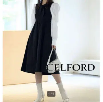 CELFORD 셀포드 도킹 니트 원피스 보타이 블랙
