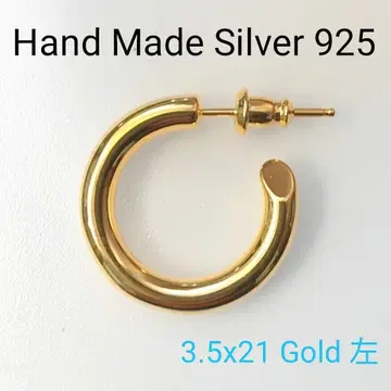 3.5x21mm 왼쪽 귀 골드 핸드메이드 925 후프 귀걸이 (501)