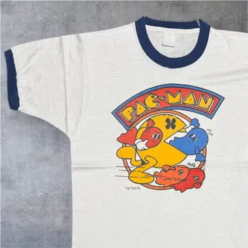 80s 빈티지 팩맨 링거 T셔츠 게임T