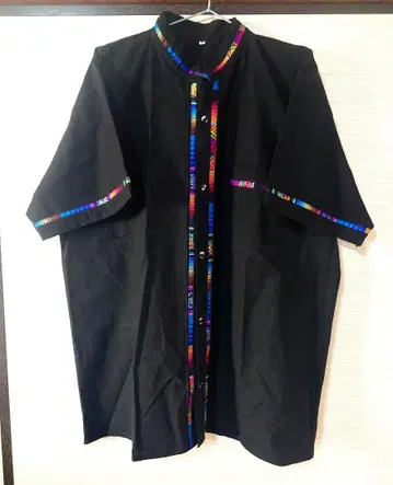 멕시코제 전통 민족 셔츠 과야베라 반팔 블랙