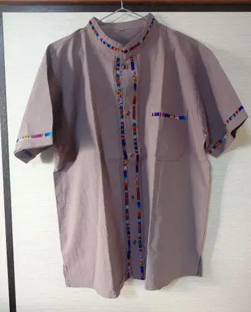 멕시코제 전통 민족 셔츠 과야베라 반팔 그레이