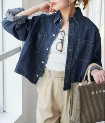 스픽 앤 스팬 숏 기장 데님 셔츠 자켓