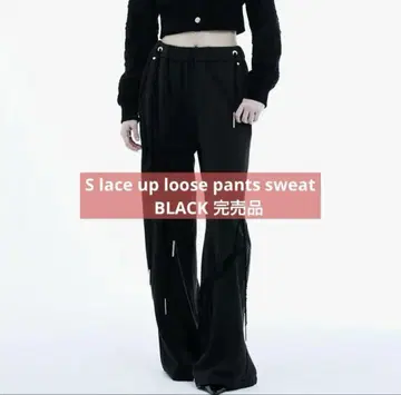 S lace up loose pants sweat BLACK