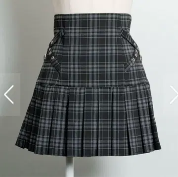 pium 사이드 벨트 플리츠 미니 스커트 블랙 체크