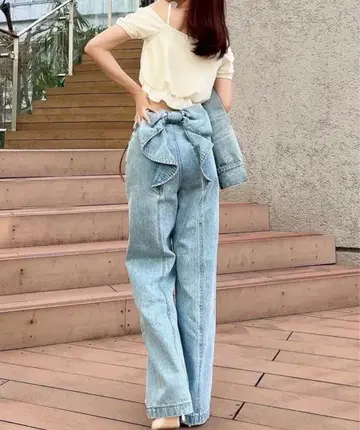 RESEXXY 리젝시 백리본 데님 팬츠 아이스 블루 S
