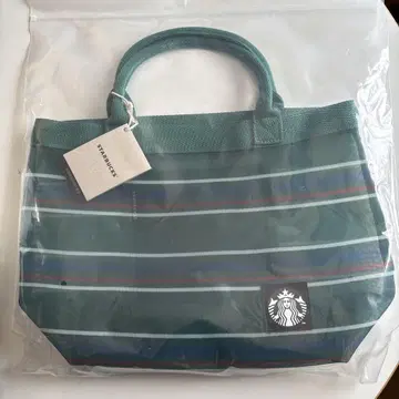 STARBUCKS 그린 컬러 가로 스트라이프 메쉬 토트백 어부백