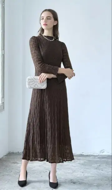레이스풍 시어 니트 원피스