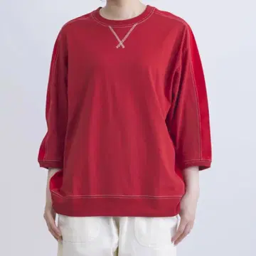 미사용 새상품 직물 라메 스티치 풀오버 빨간색