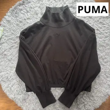 푸마 하이넥 크롭 트레이닝복 로고 블랙 M