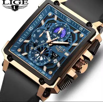 LIGE 듀얼 타임 크로노그래프 손목시계
