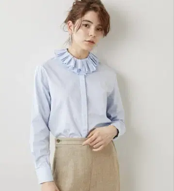 윔 가젯 스카이블루 프릴 긴팔 셔츠 F