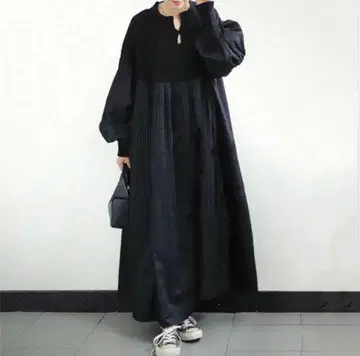 블랙 롱 원피스 긴팔 맥시 길이