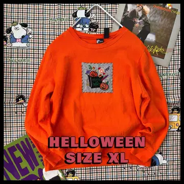 US 구제 의류/XL 할로윈 호박 자수 맨투맨 90s 오렌지 긴팔