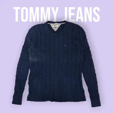 TOMMY JEANS 네이비 케이블 니트 M 사이즈 V넥 S-752
