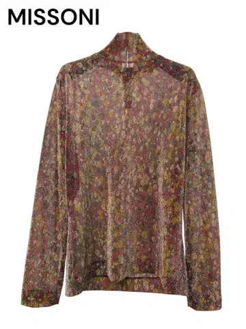 새상품급 미쏘니 이탈리아제 시스루 꽃무늬 긴팔 하이넥 티셔츠