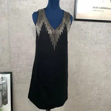 H&M 무릎 기장 원피스 드레스 비즈 S 상당 블랙 무지 신축성 없음