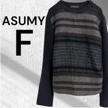 ASUMY 스웨터 니트 긴팔 모헤어 보더 패턴 바이컬러 블랙