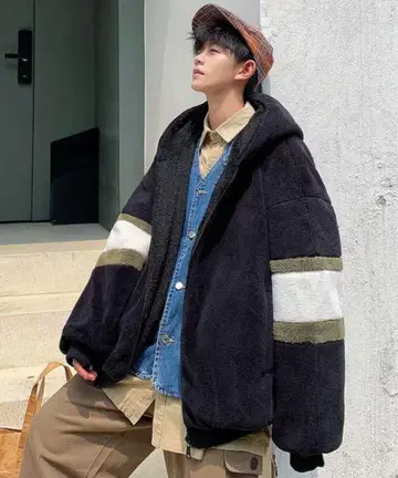 neos 플리스 자켓 후드 부착 블랙