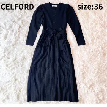 CELFORD 크리스탈 플리츠 니트 원피스 블랙 36