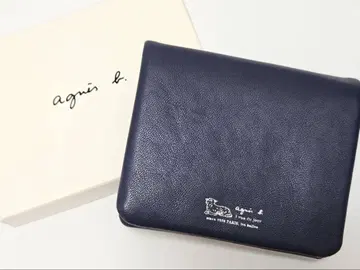 미사용 agnis b. 접이식 지갑 네이비 가죽