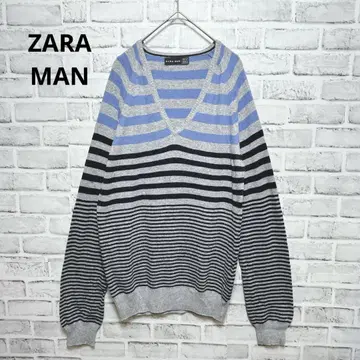 [ ZARA ] 자라 니트 스웨터 V넥 보더 남성용 캐주얼