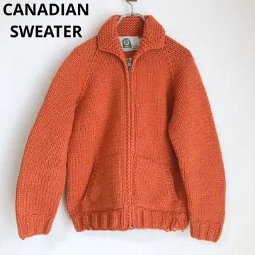 캐내디언 스웨터 컴퍼니 니트 집업 울 포인트 컬러 오렌지