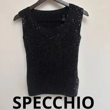 SPECCHIO 스팽글 장식 블랙 리브 탱크탑