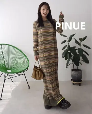 [ PINUE ] 멀티 보더 니트 원피스