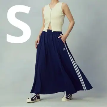 새상품급 아디다스 맥시 스커트 새틴 네이비 S