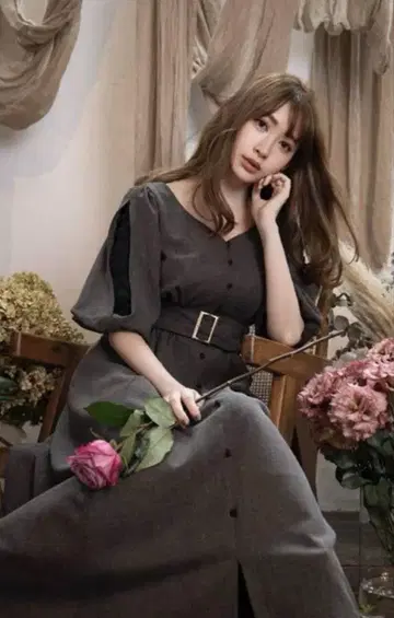 Her lip to 이너 레이스 슬리브 원피스 그레이