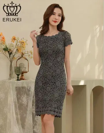 ERUKEI 그레이 레이스 드레스