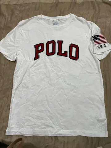 Polo T셔츠 화이트 POLO 로고 미국 국기 자수