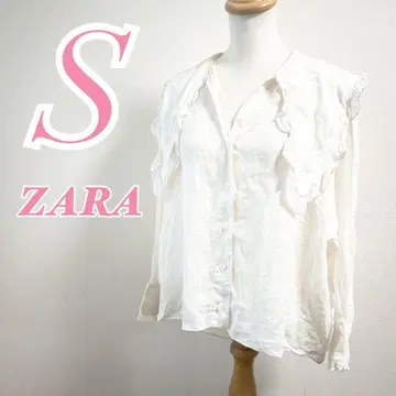 ZARA 화이트 빅 프릴 블라우스 S 세일러 카라 깔끔한 코디