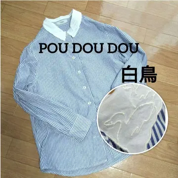새상품급 POU DOU DOU 스트라이프 셔츠 긴팔 백조 자수