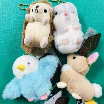 플러피 마스코트 스트랩 고슴도치 햄스터 잉꼬 토끼 4개