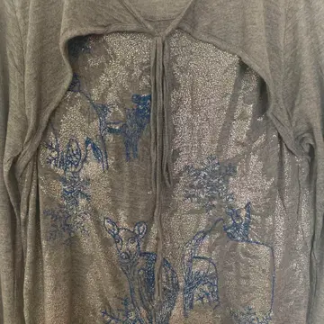 H.P.France 그레이 긴팔 원피스 동물 패턴 자수