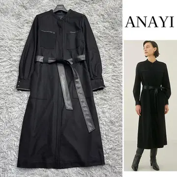 새상품급 22AW 아나이 울 저지 가죽 콤비 원피스 가죽 벨트 M