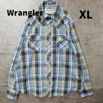 랭글러 웨스턴 셔츠 XL 블루 체크 무늬 긴팔 [ 6189 ]