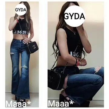 GYDA 미들 허리 SIDE RIPPED 플레어 데님 팬츠