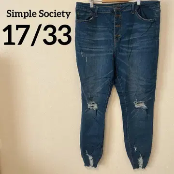 Simple Society [ 17/33 ] 데미지 데님 캐주얼 청바지