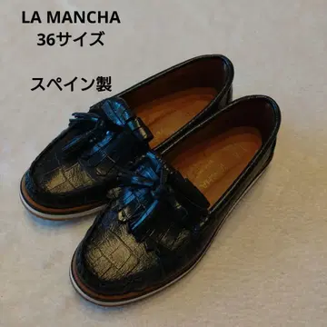 스페인산 LA MANCHA 태슬 로퍼 36 크로커다일 블랙