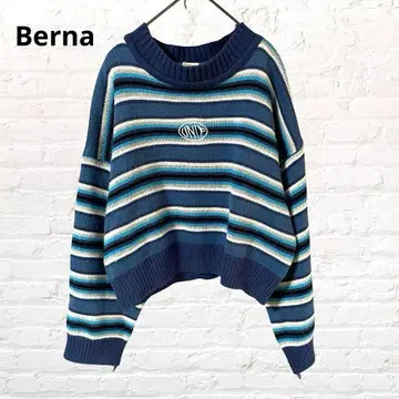 9597Berna 보더 원포인트 스웨터 니트 블루 숏 기장