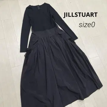 JILLSTUART 리브 니트 x 타프타 롱 원피스 블랙 사이즈 0