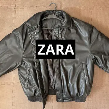 ZARA 인조 가죽 퍼프 봄버 자켓 블랙 S