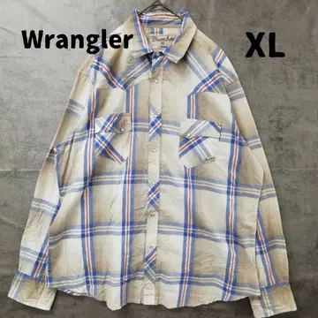 랭글러 셔츠 XL 베이지 기반 블루 x 레드 체크 [ 6190 ]