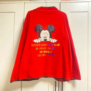 90s 미키 하프 지퍼 플리스 자켓 빨간색 구제 의류 vintage