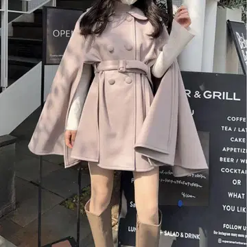 GRL 그레일 벨트 포함 케이프 코트 ze762 핑크