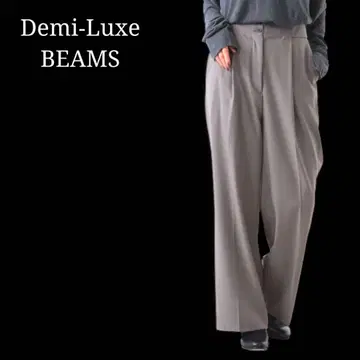 Demi-Luxe BEAMS / 프론트 버튼 하이웨스트 와이드 팬츠