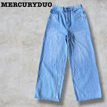 MERCURYDUO 머큐리 듀오 스톤 장식 와이드 레그 데님 M