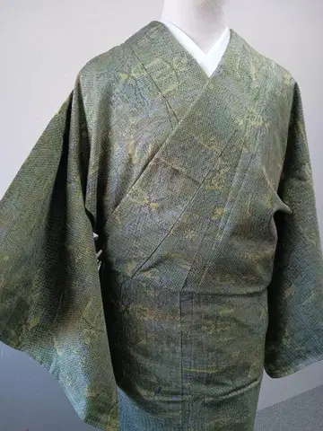 오시마 명주 그린 컬러 실크 기모노 이중 기모노 화장 61cm J-5